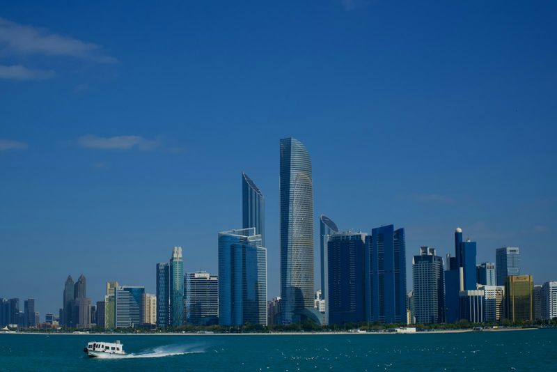 The Abu Dhabi skyline across the water